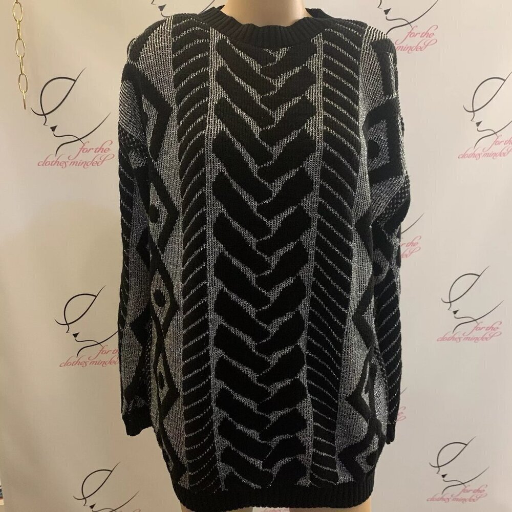 Jane Adams. Sz 1X Oversized. Knit Long Sleeve Sweater. Metallic. USA. B46